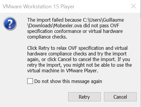 VMWare: Import error message
